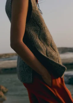 TOAST Cotton Alpaca Reverse Cable Tank-Women Knitwear