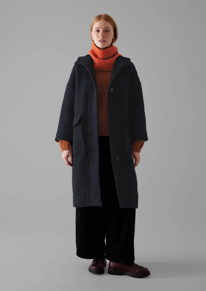 TOAST Navy Wool Hooded Coat-Women Coats & Jackets